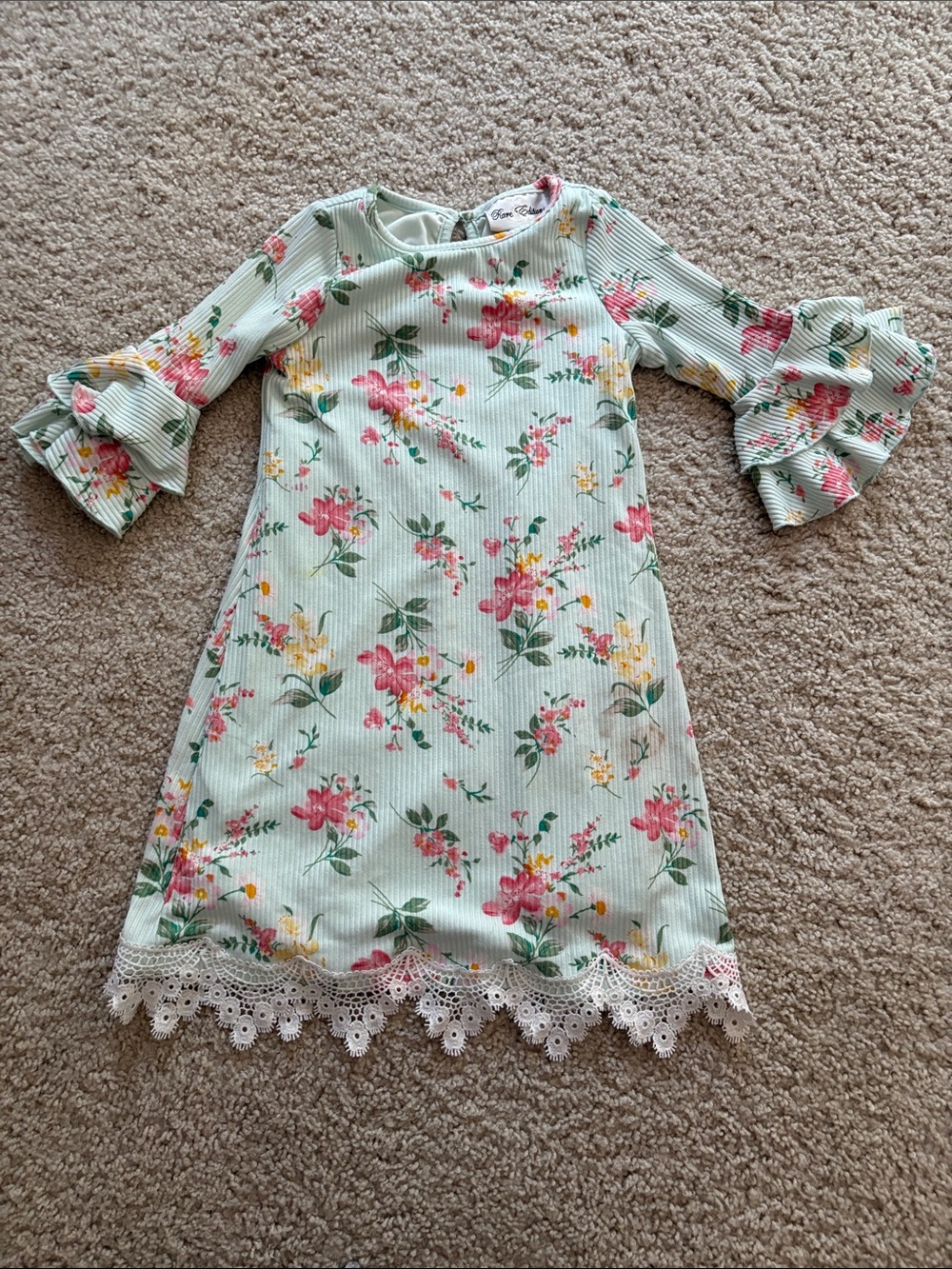 Rare Editions Mint Green Floral Ruffle-Sleeve Dress